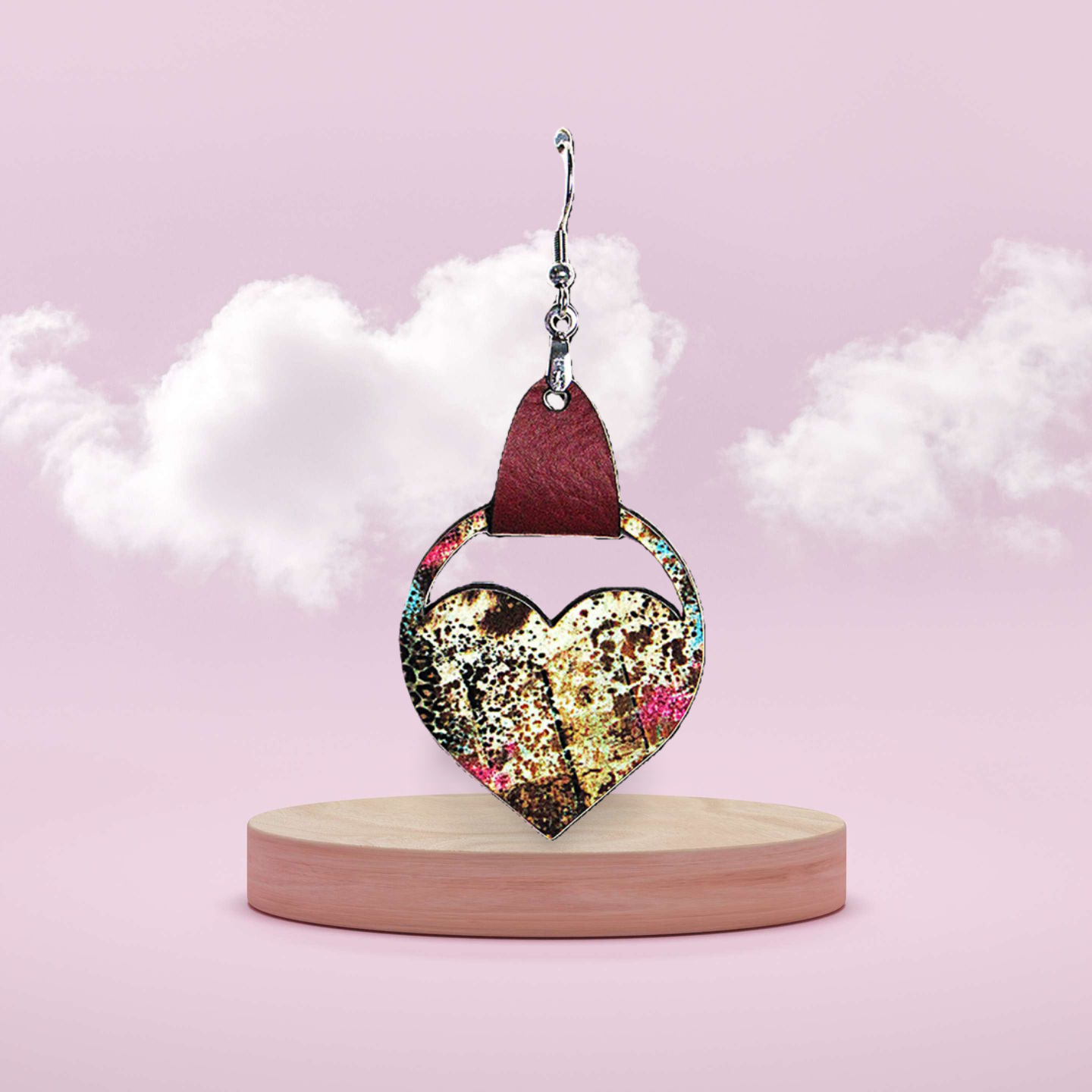 Round Heart Shaped Sublimated Earring