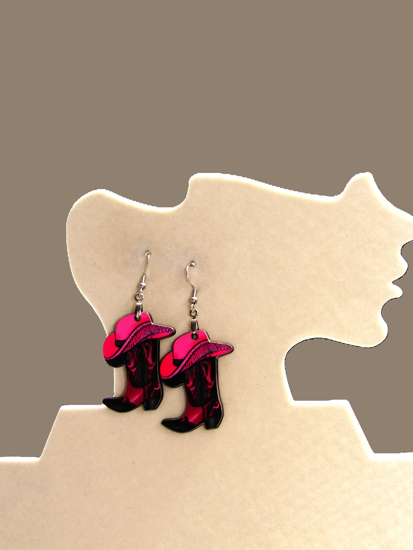 Cowboy Boot with Hat Shaped Sublimated Earrings 1.5 inch