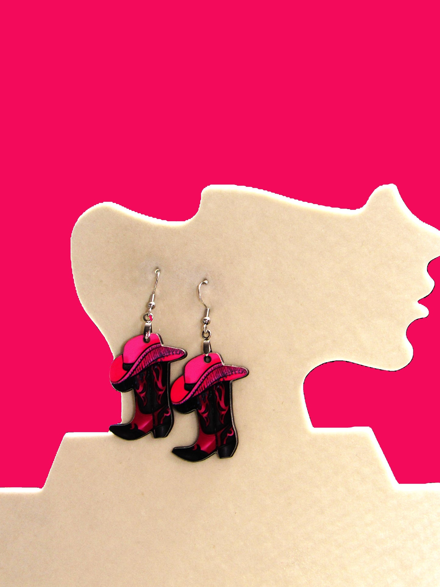 Cowboy Boot with Hat Shaped Sublimated Earrings 1.5 inch