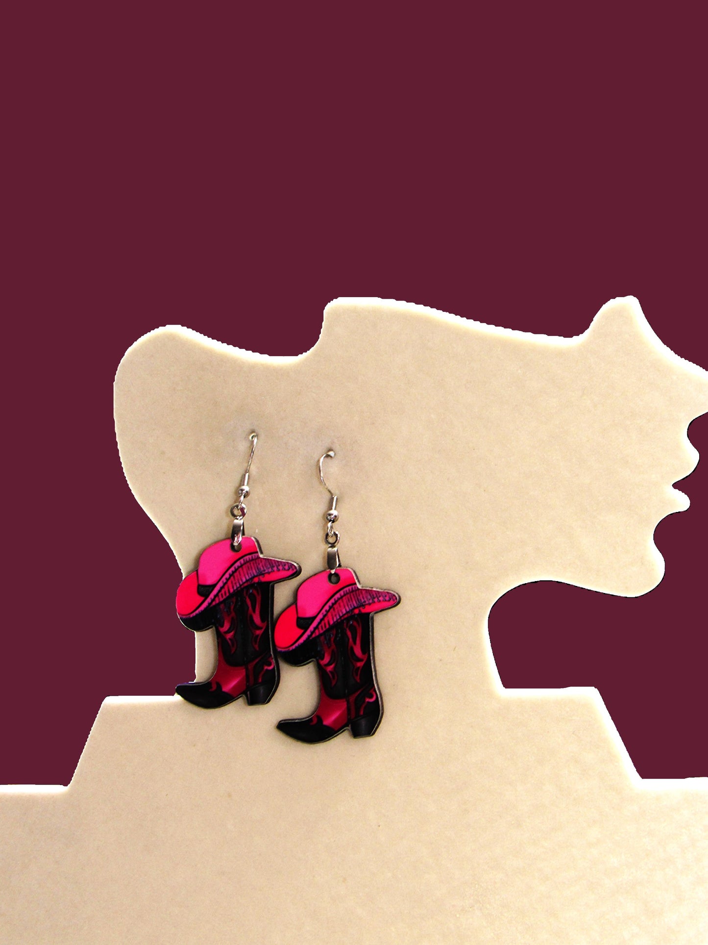 Cowboy Boot with Hat Shaped Sublimated Earrings 1.5 inch