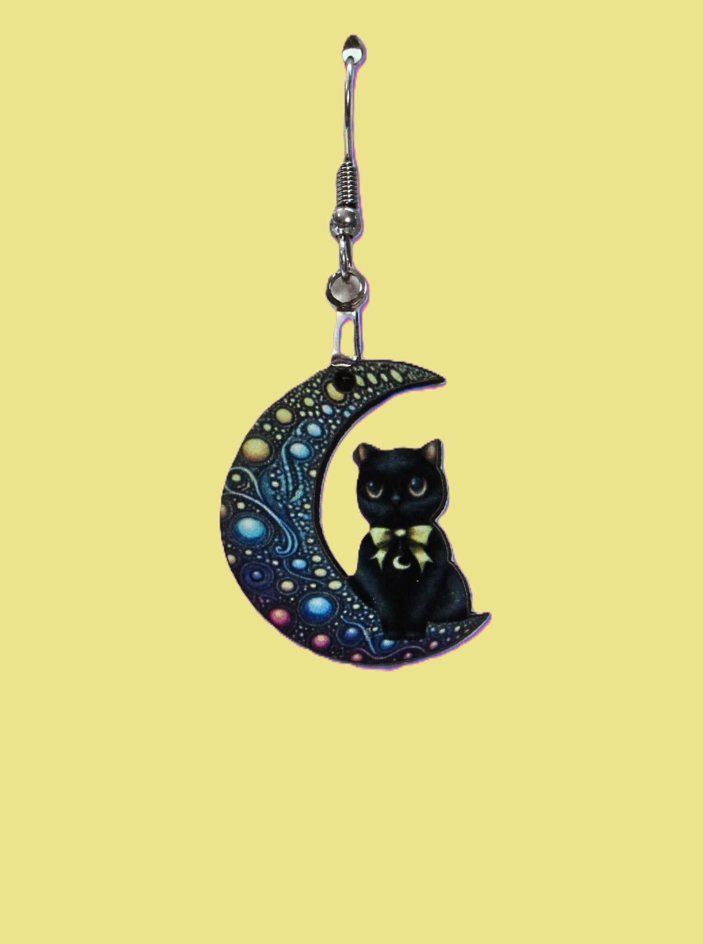 Cat on Moon Shaped Sublimated Earrings 1 inch