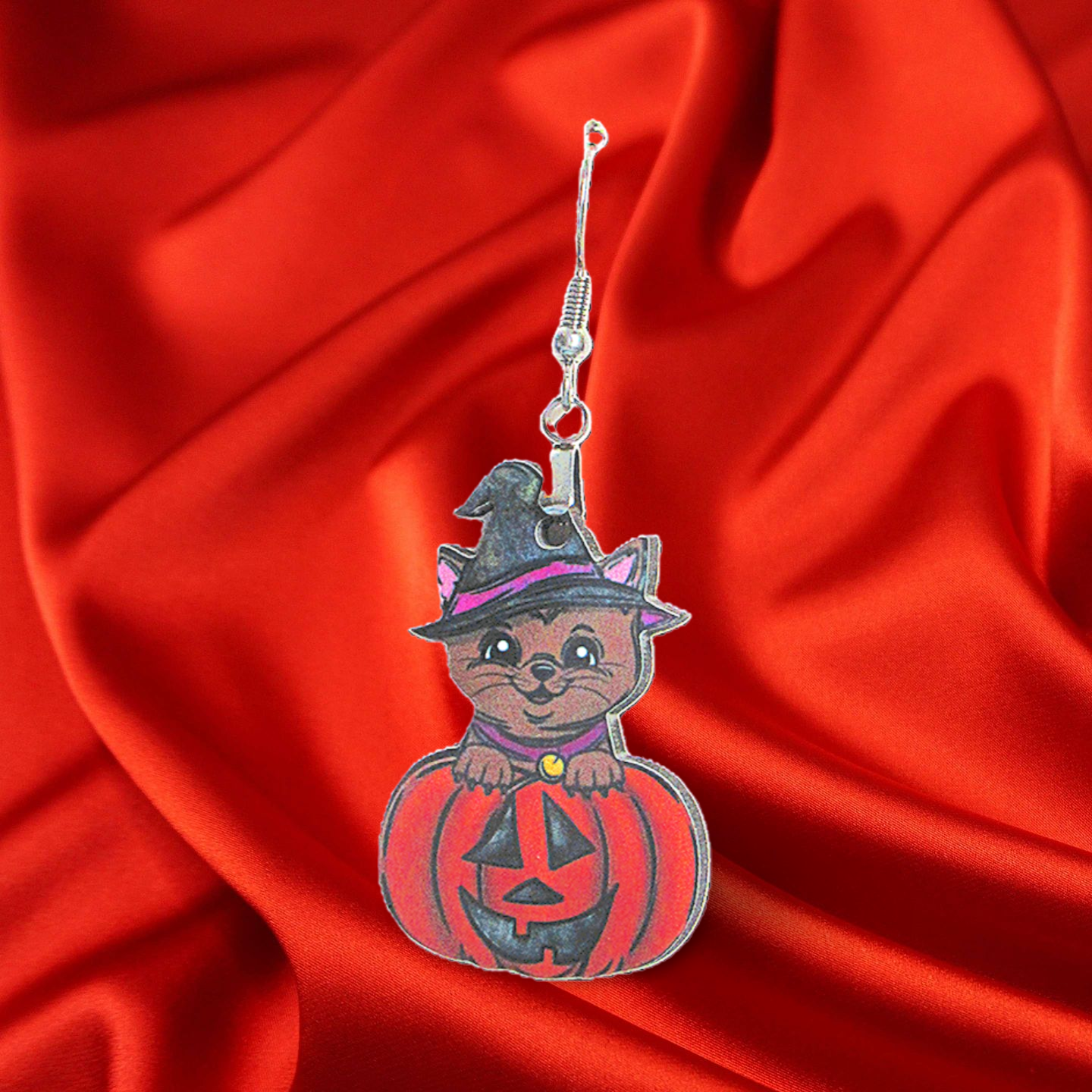 Cat in a Pumpkin Shaped Sublimated Earrings 1.5 inch