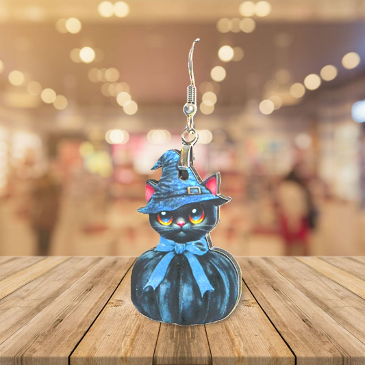 Cat in a Pumpkin Shaped Sublimated Earrings 1.5 inch