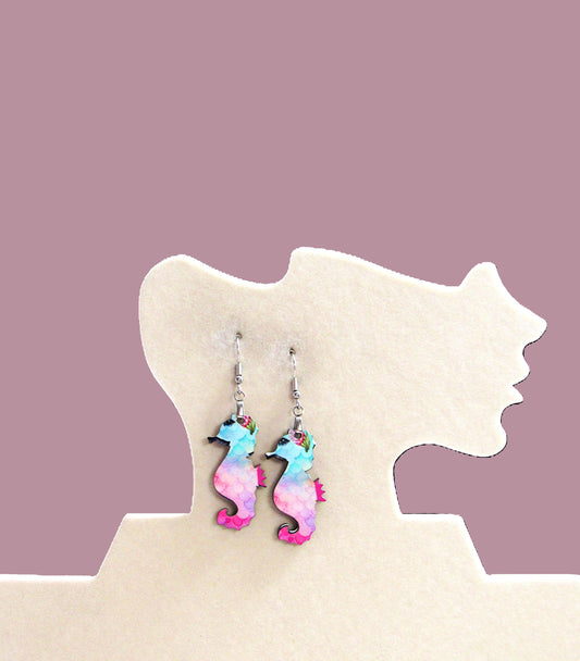 Seahorse Shaped Sublimated Earrings