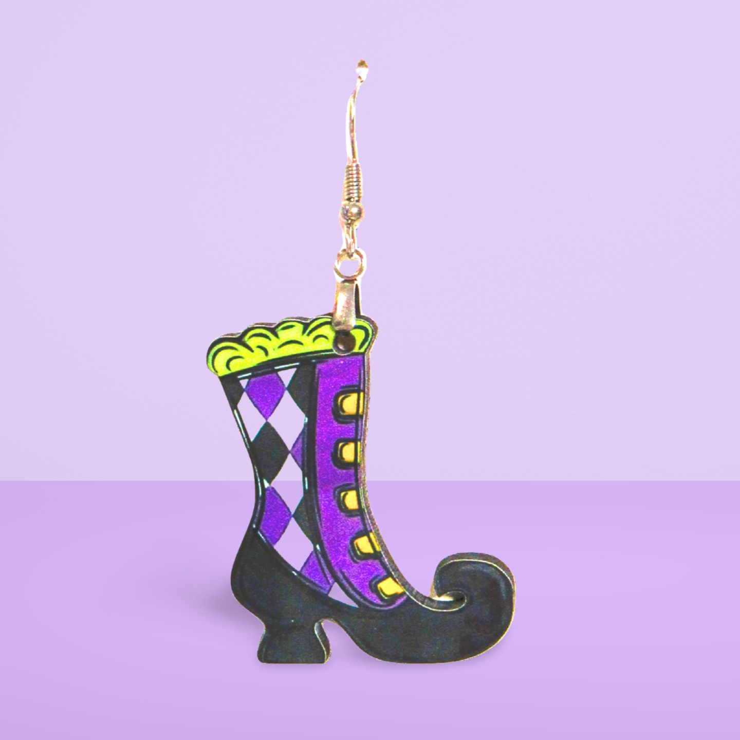 Witch Boot Shaped Sublimated Earrings 1.5 inch