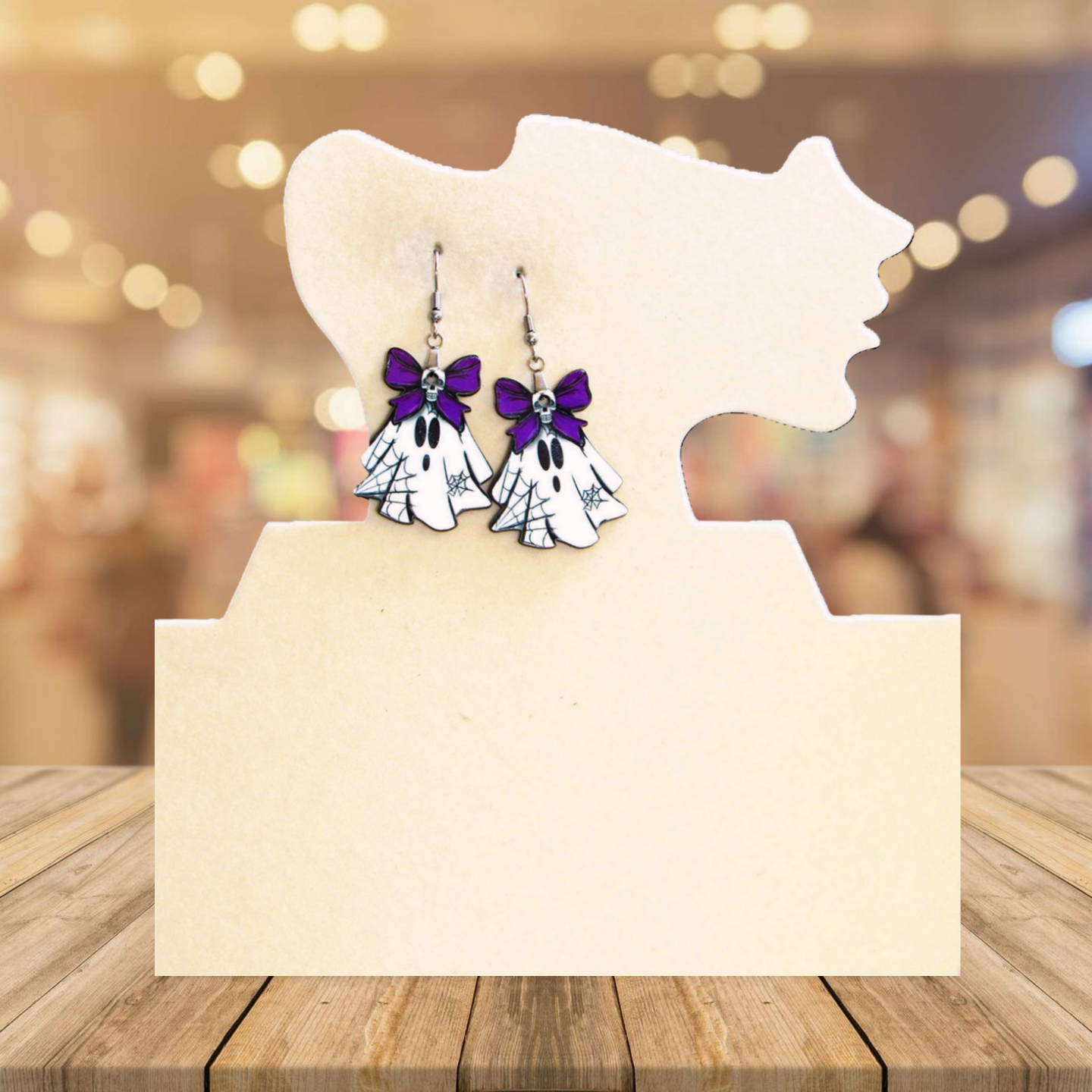 Ghost with Bow Shaped Sublimated Earrings 1.5 inch