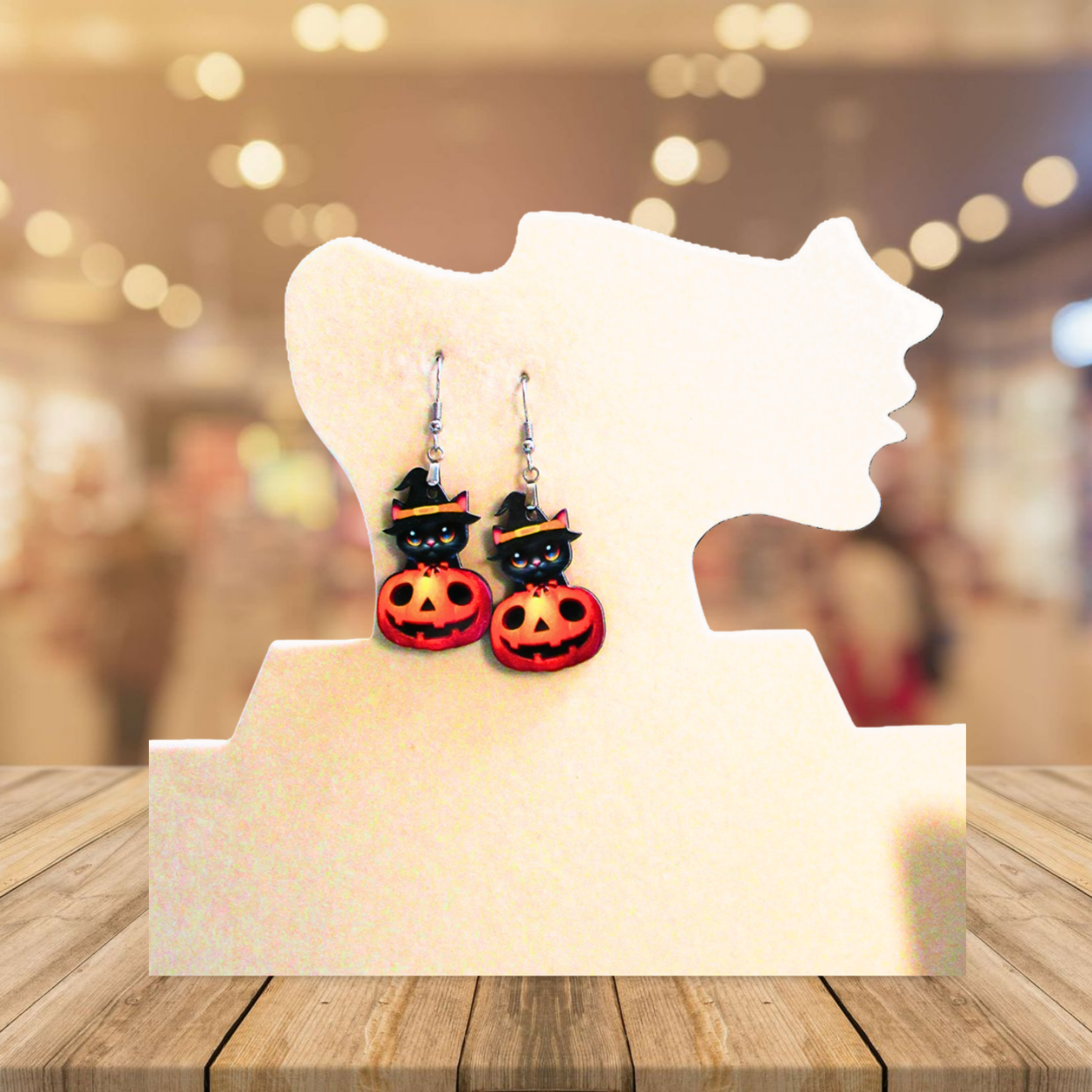 Cat in a Pumpkin Shaped Sublimated Earrings