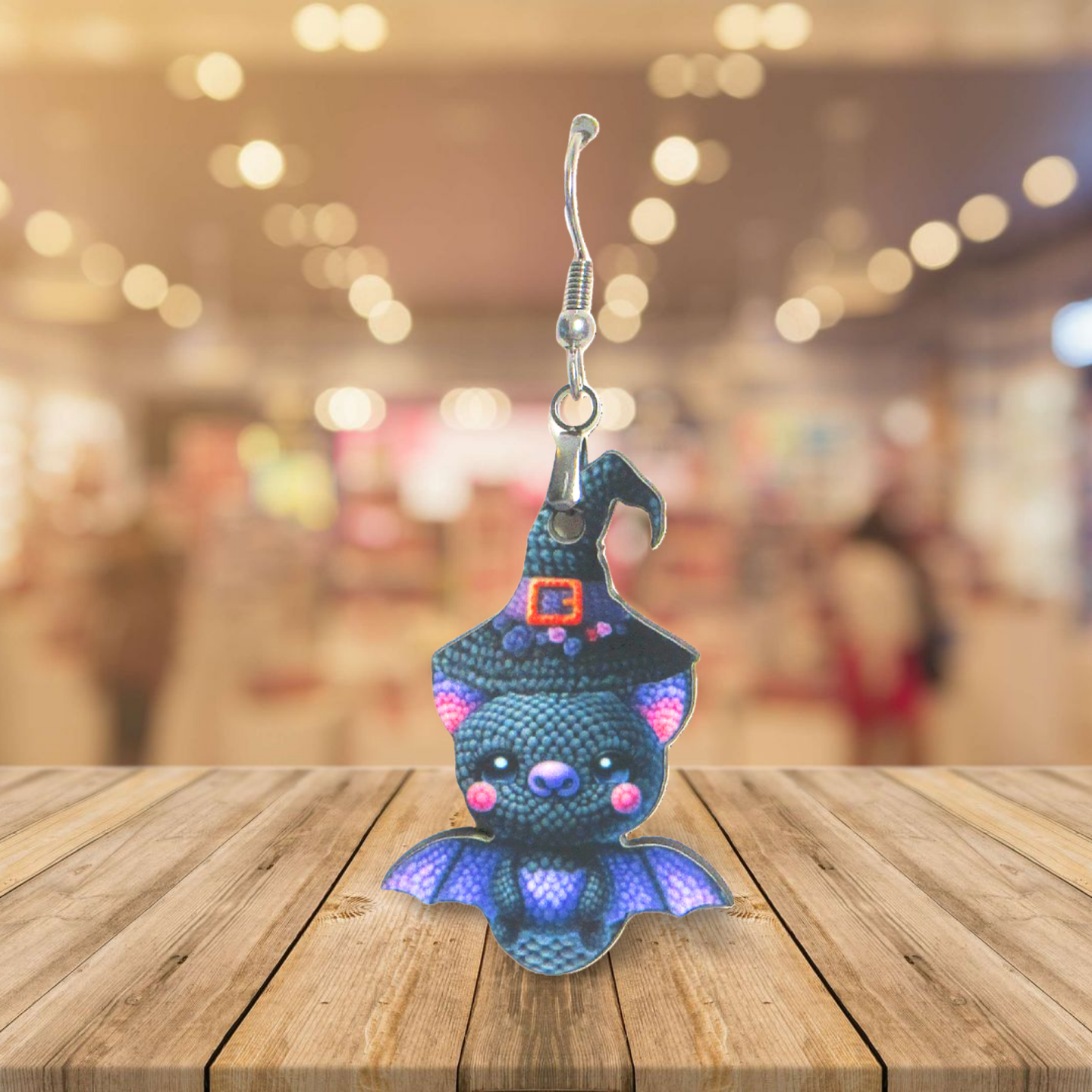 Bat with Witch Hat Shaped Sublimated Earrings 1.5 inch