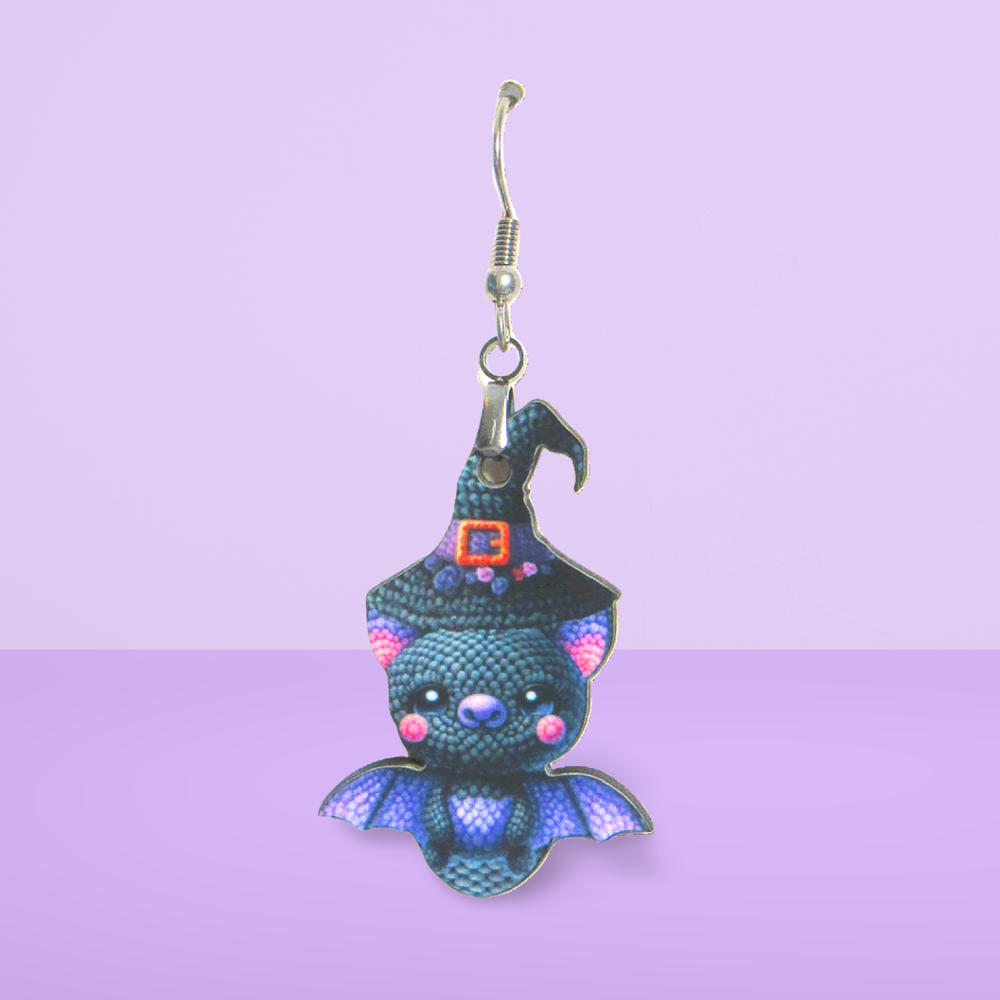 Bat with Witch Hat Shaped Sublimated Earrings 1.5 inch