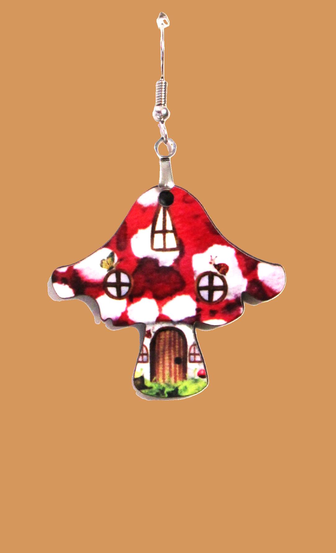 Distressed Mushroom Shaped Sublimated Earring 1.5 inch