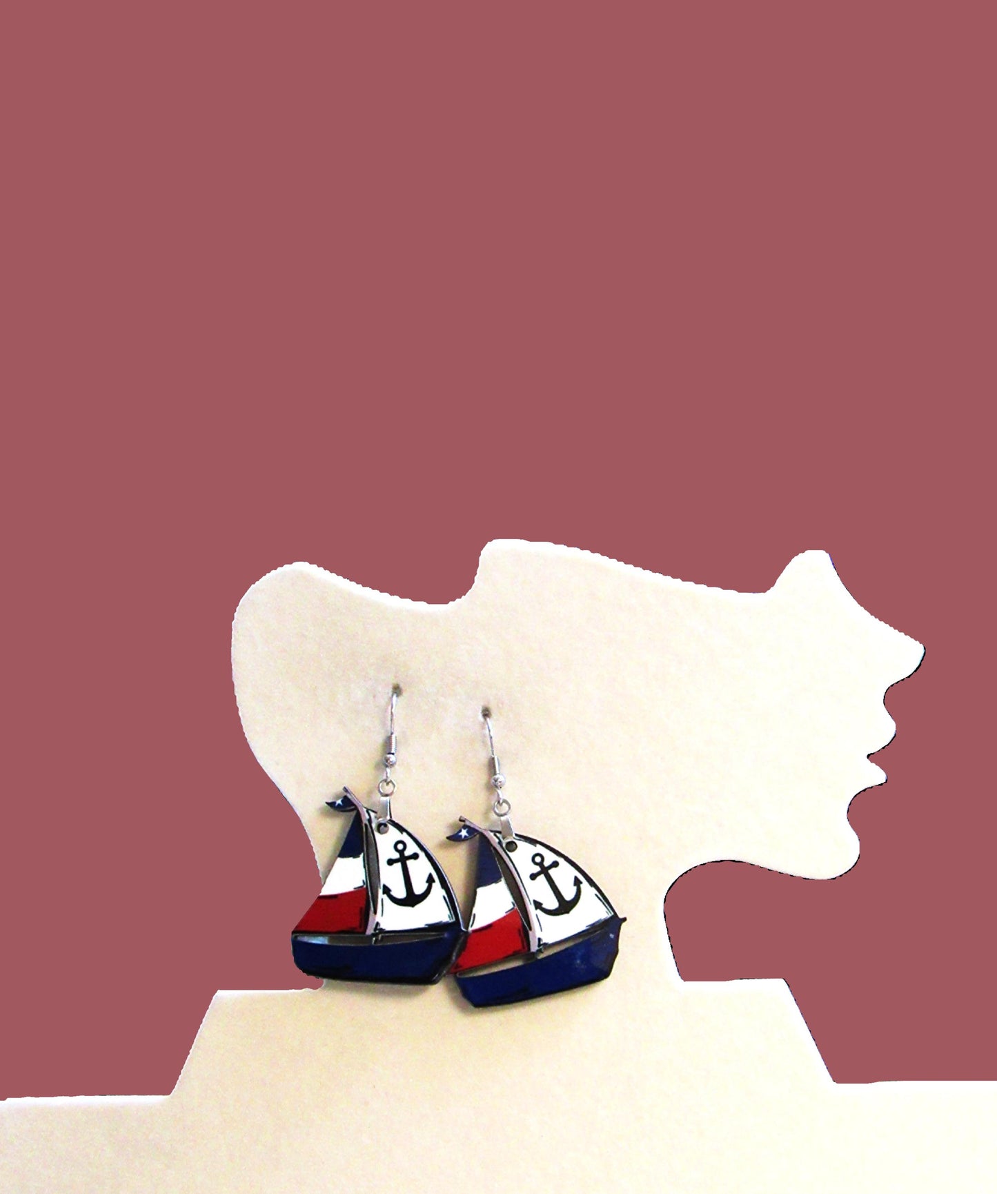 Sailboat Shaped Sublimated Earrings 1.5 inch
