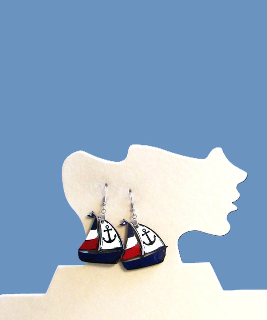 Sailboat Shaped Sublimated Earrings 1.5 inch