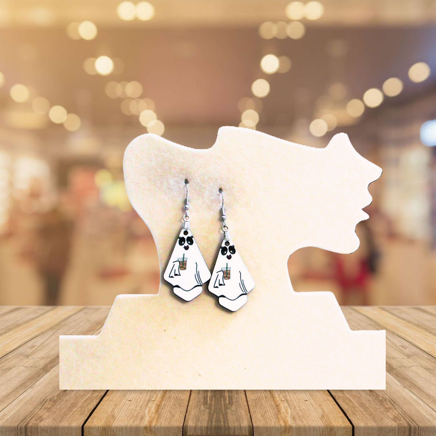 Ghost Fan Shaped Sublimated Earrings 1.5 inch
