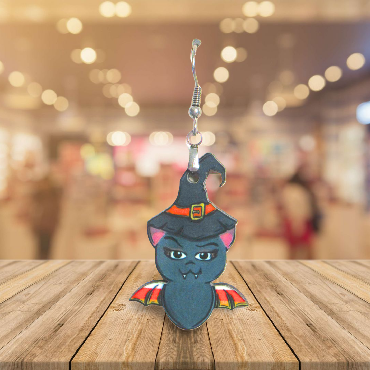 Bat with Witch Hat Shaped Sublimated Earrings