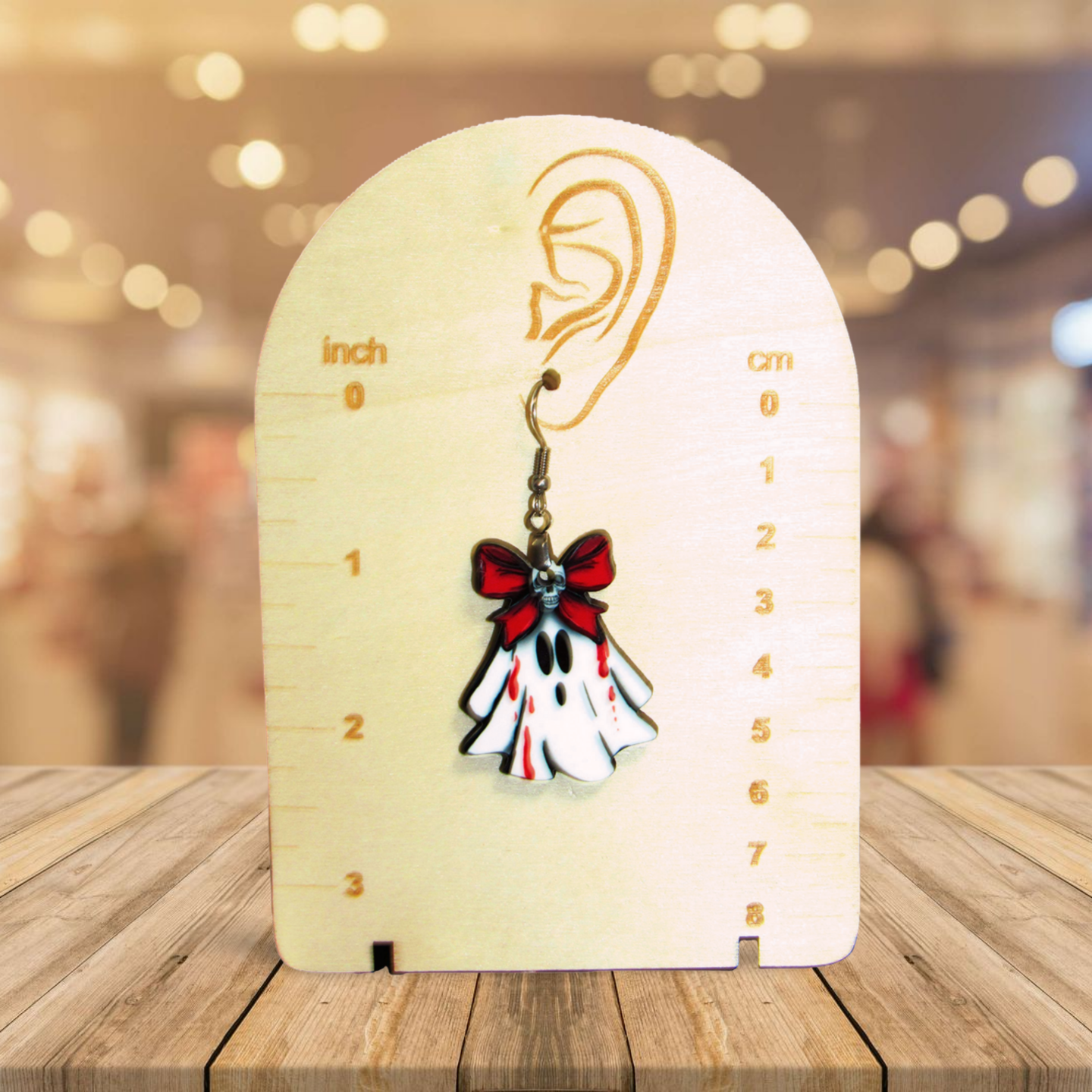 Ghost with Bow Shaped Sublimated Earrings 1.5 inch