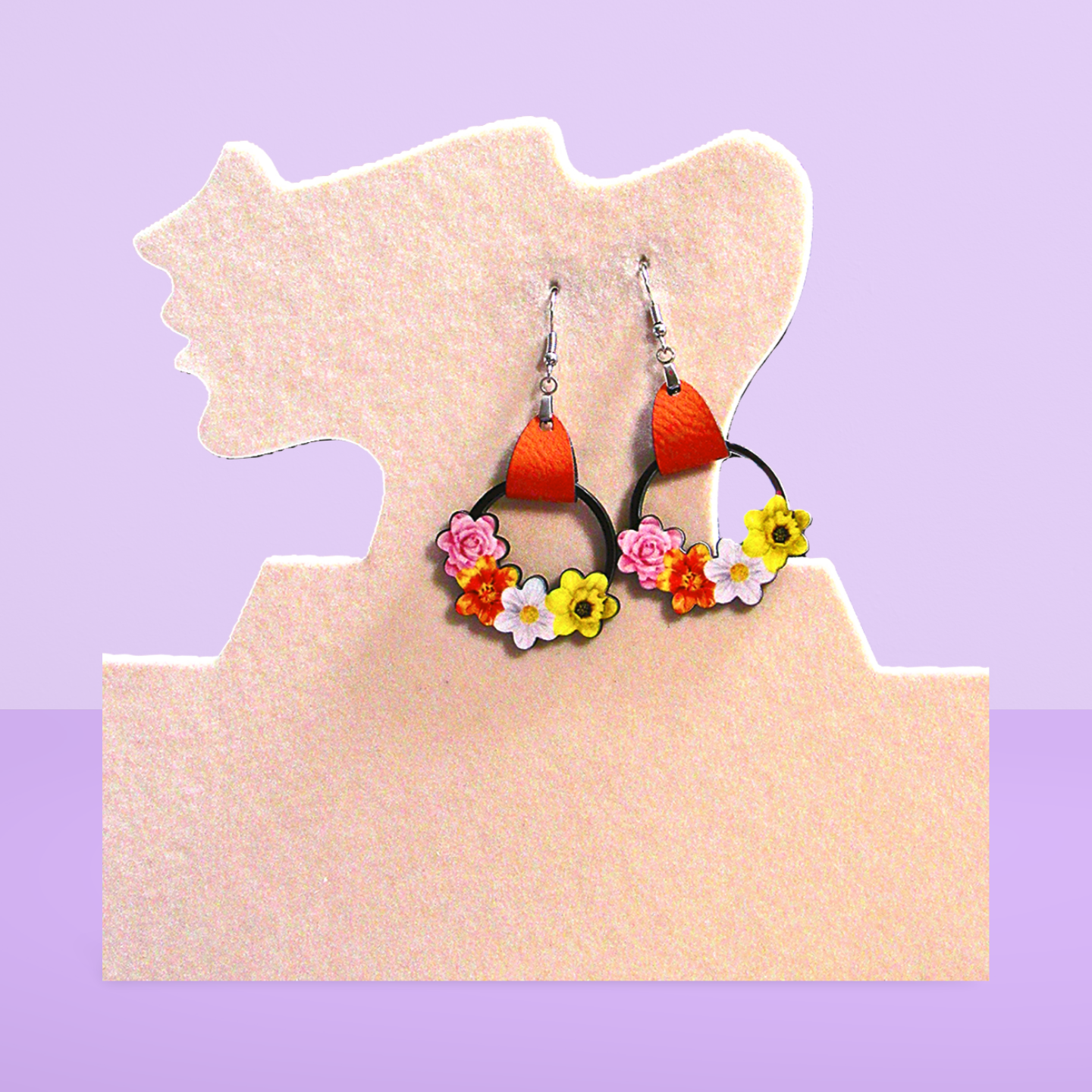 Round Flower Cluster Shaped Sublimated Earrings