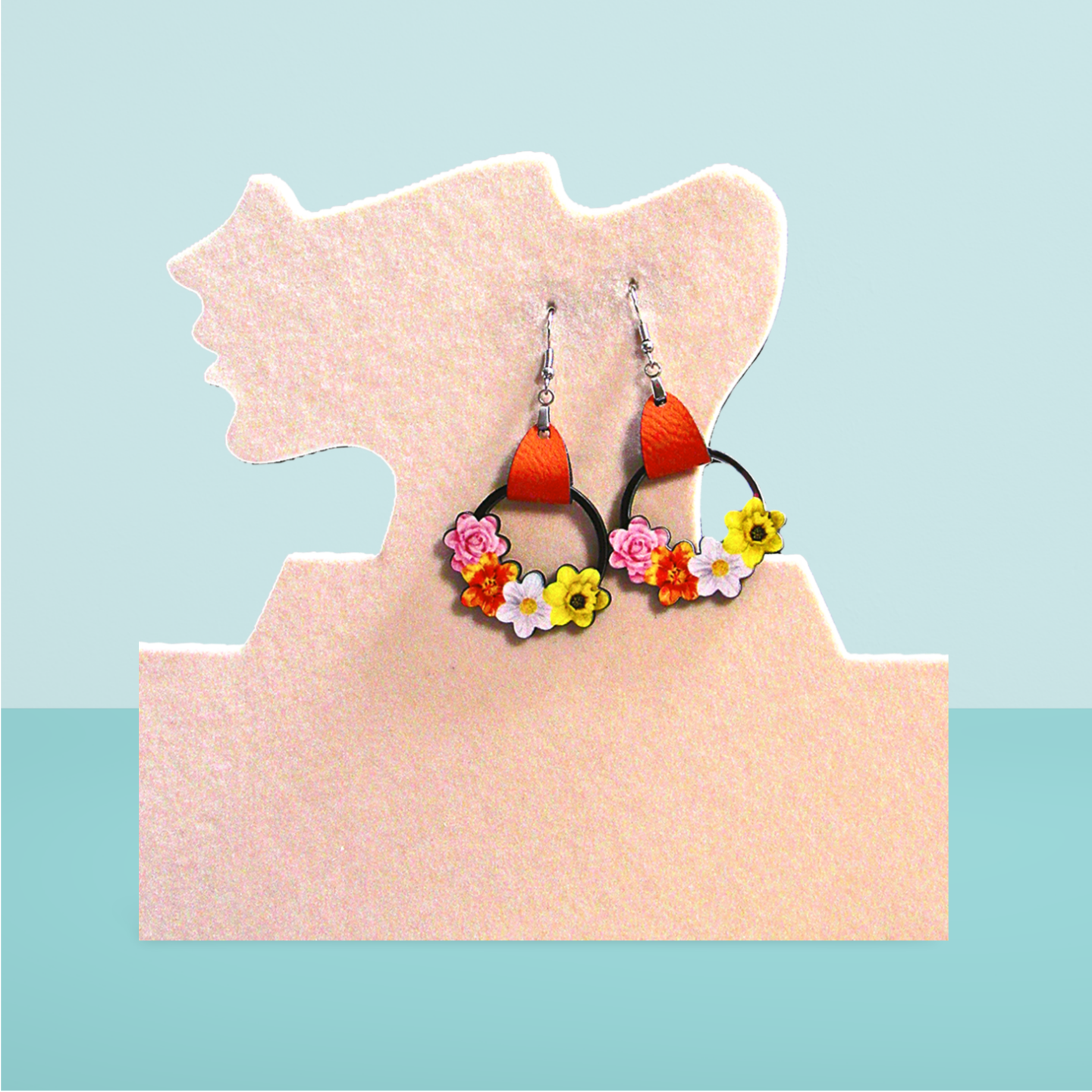 Round Flower Cluster Shaped Sublimated Earrings