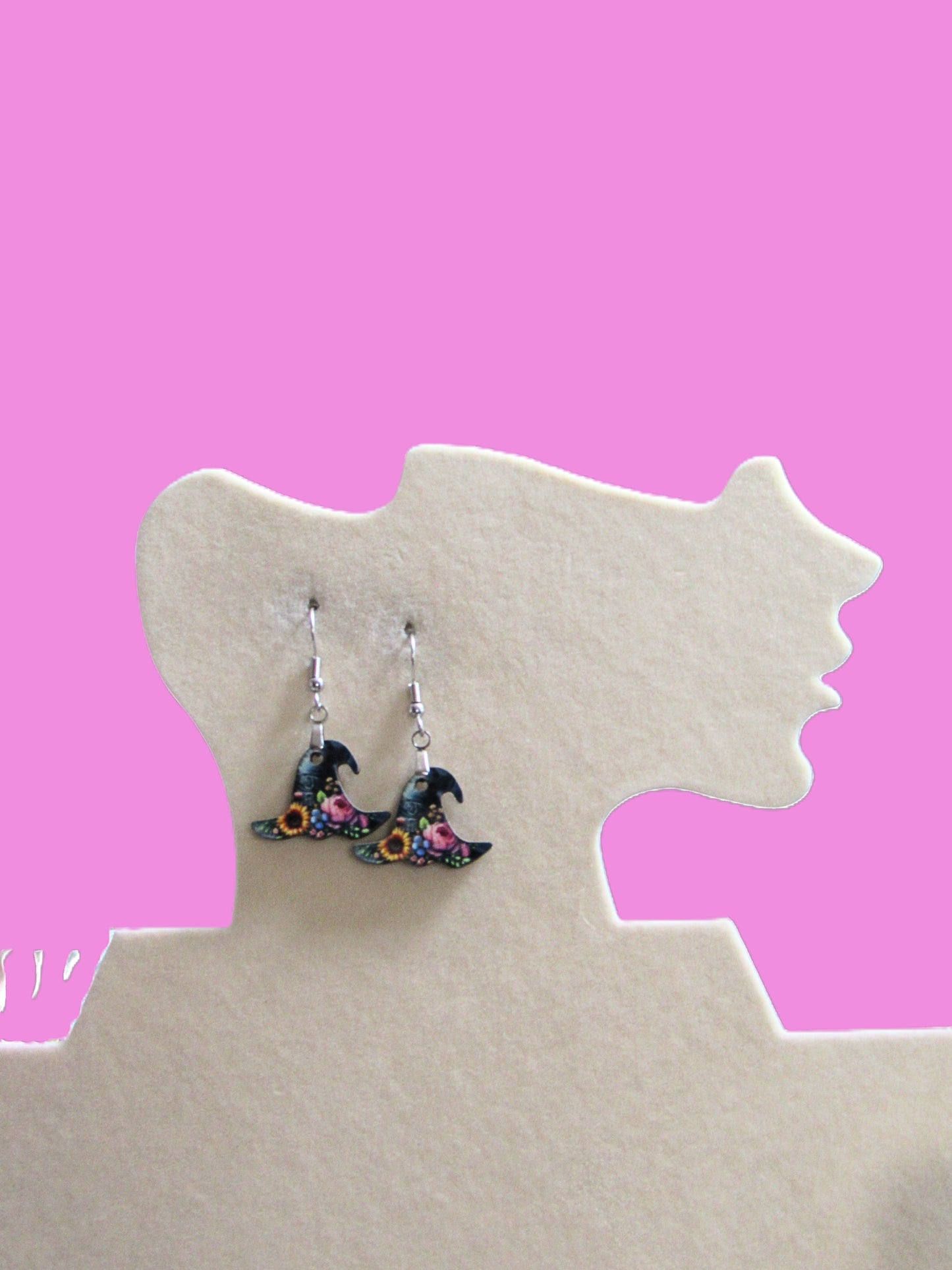 Witch Hat Shaped Sublimated Earrings 1 inch