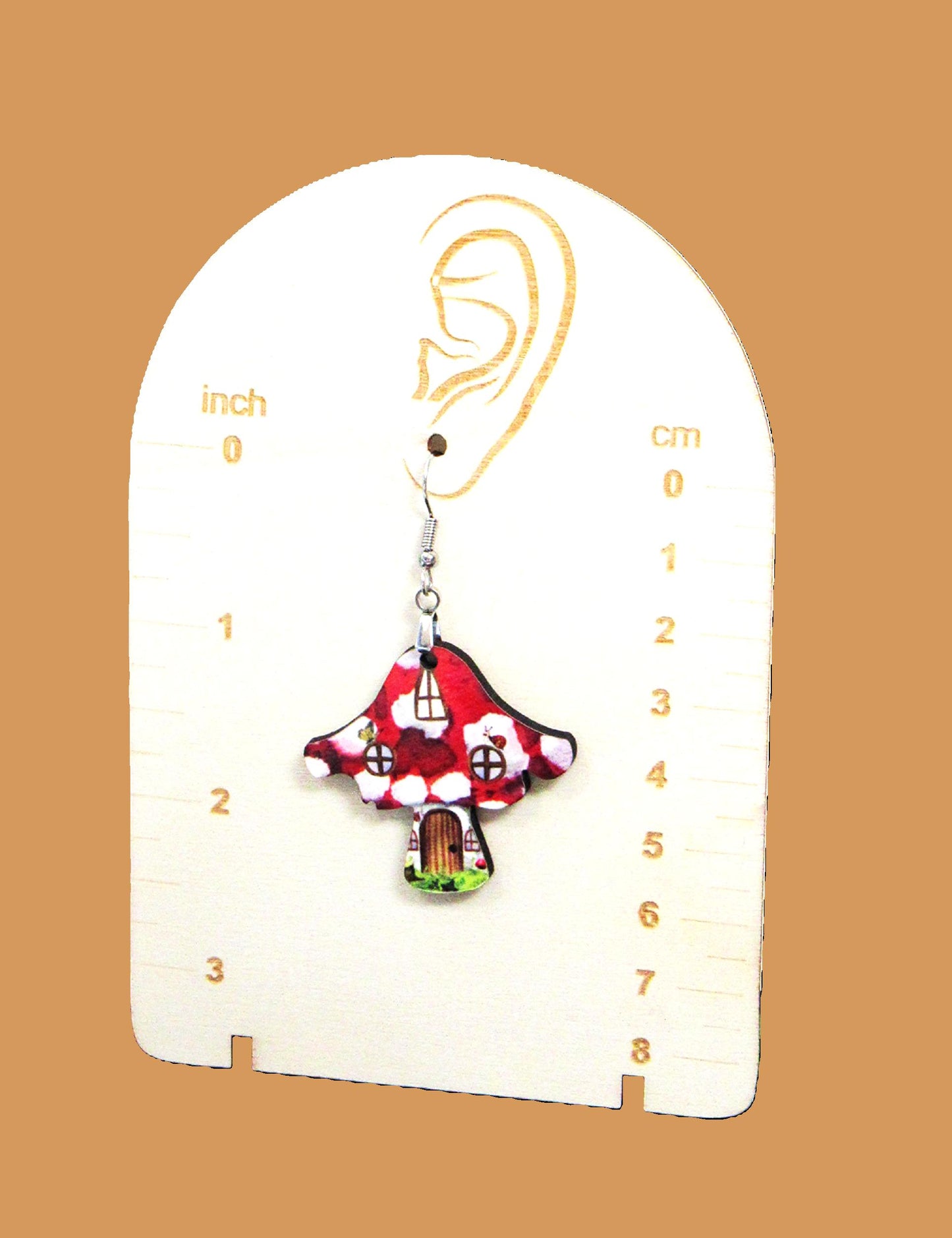 Distressed Mushroom Shaped Sublimated Earring 1.5 inch