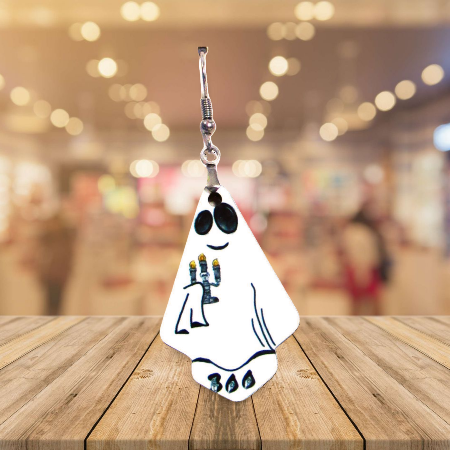 Ghost Fan Shaped Sublimated Earrings 1.5 inch