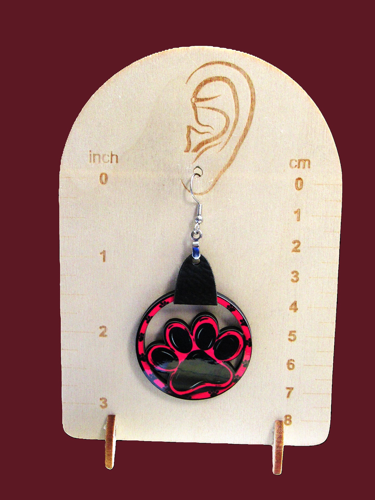 Round MDF Paw Shaped Sublimated Earring