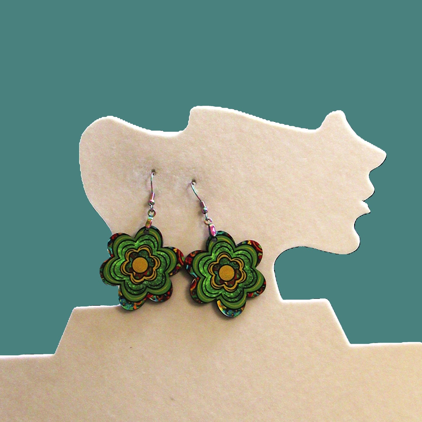 Chubby Flower Retro Hippi Swirl Sublimated Earrings