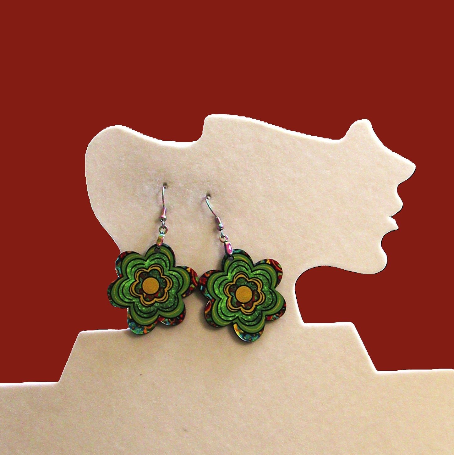 Chubby Flower Retro Hippi Swirl Sublimated Earrings