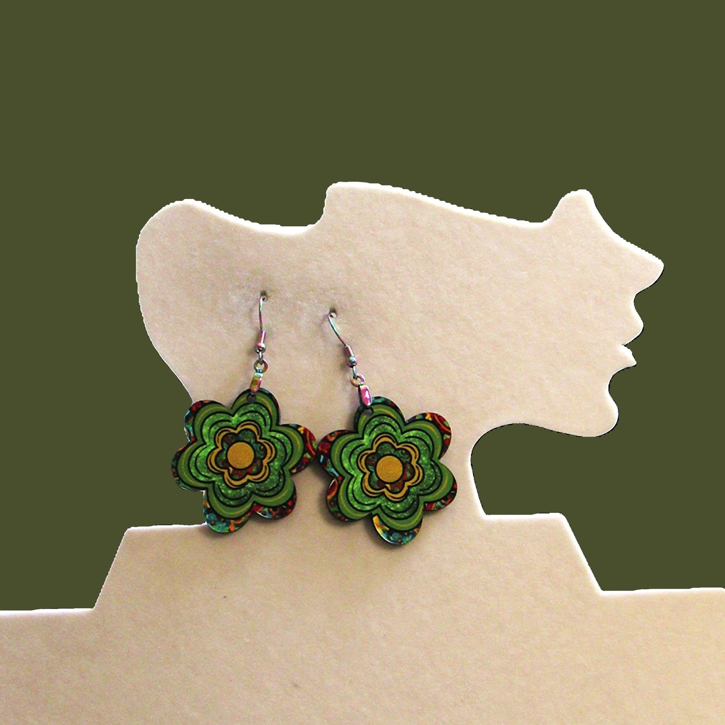 Chubby Flower Retro Hippi Swirl Sublimated Earrings