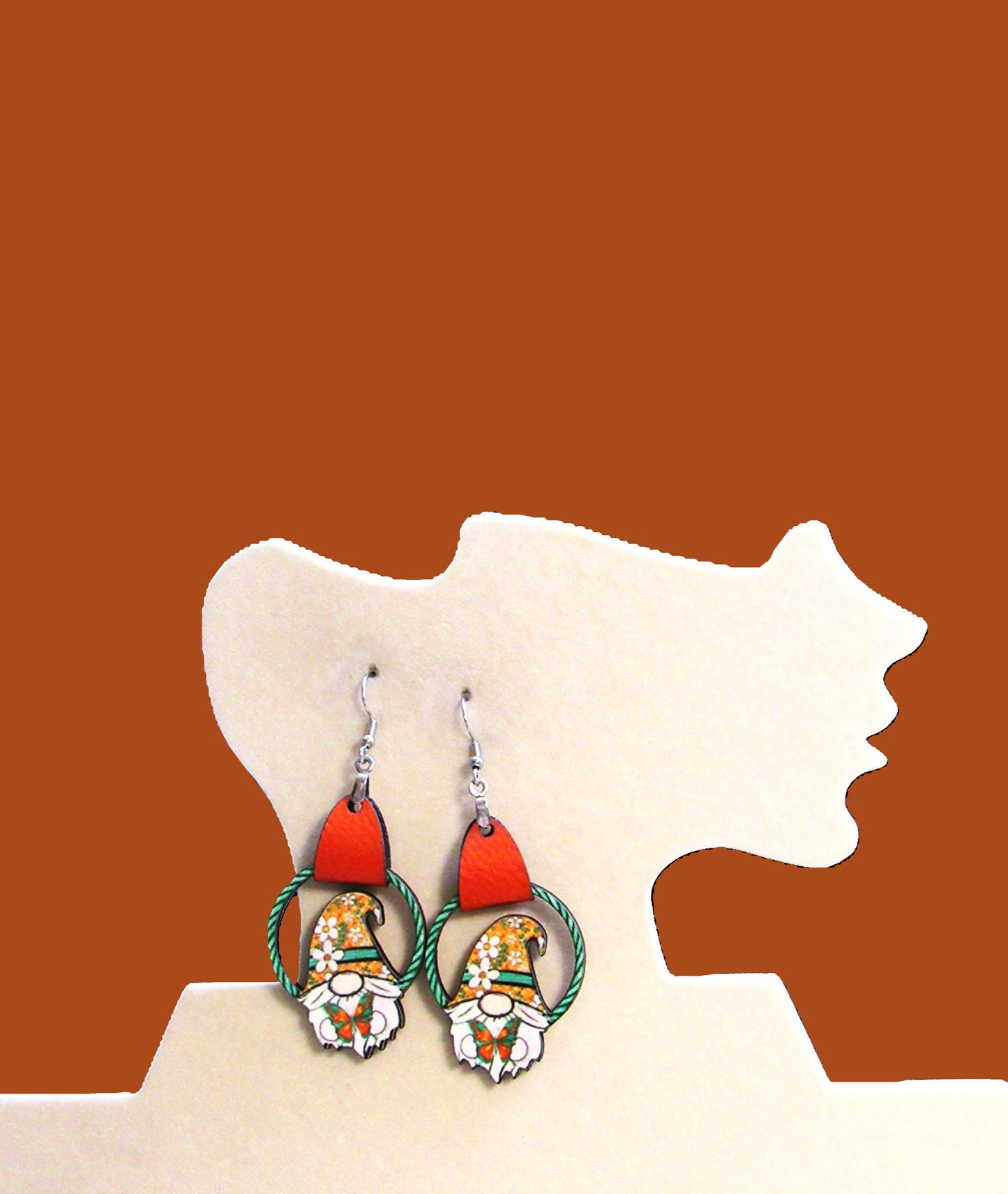 Round Gnome Shaped Sublimated Earrings