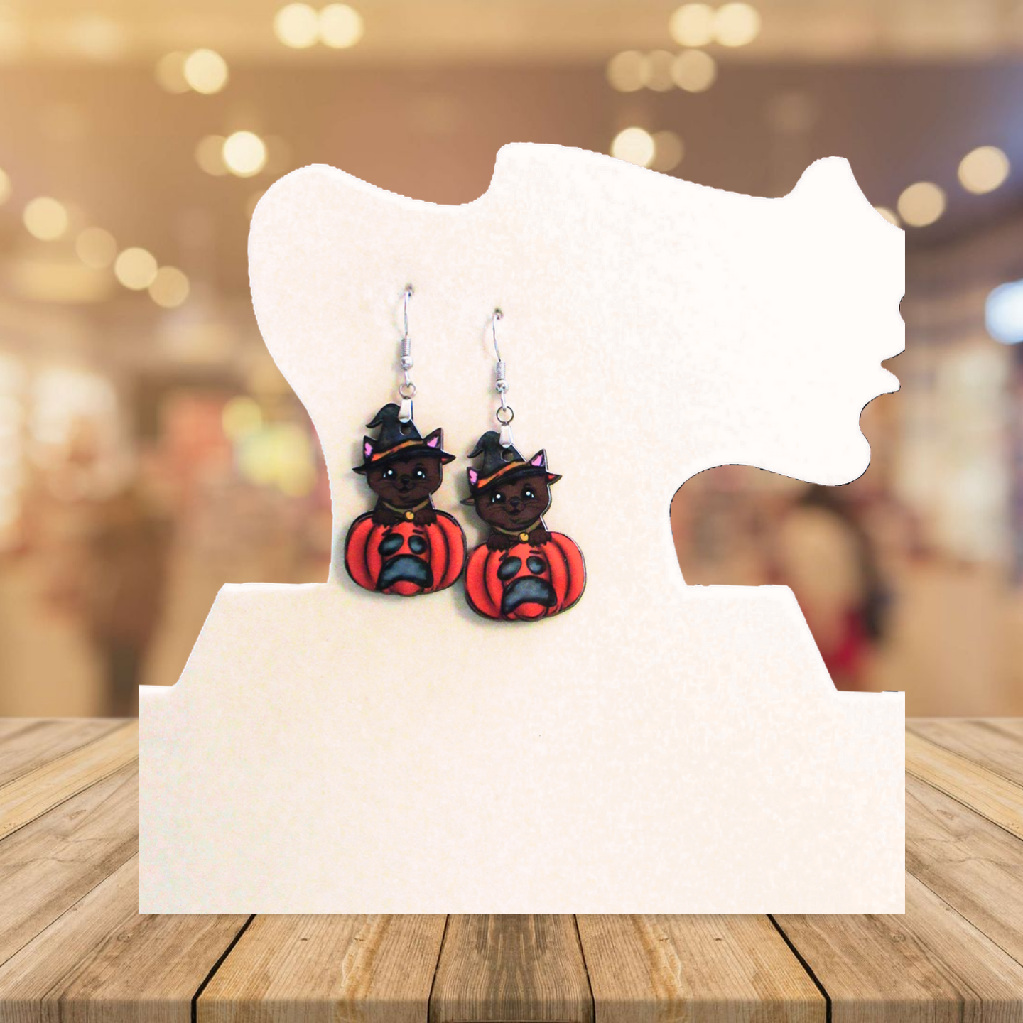 Cat in a Pumpkin Shaped Sublimated Earrings 1.5 inch