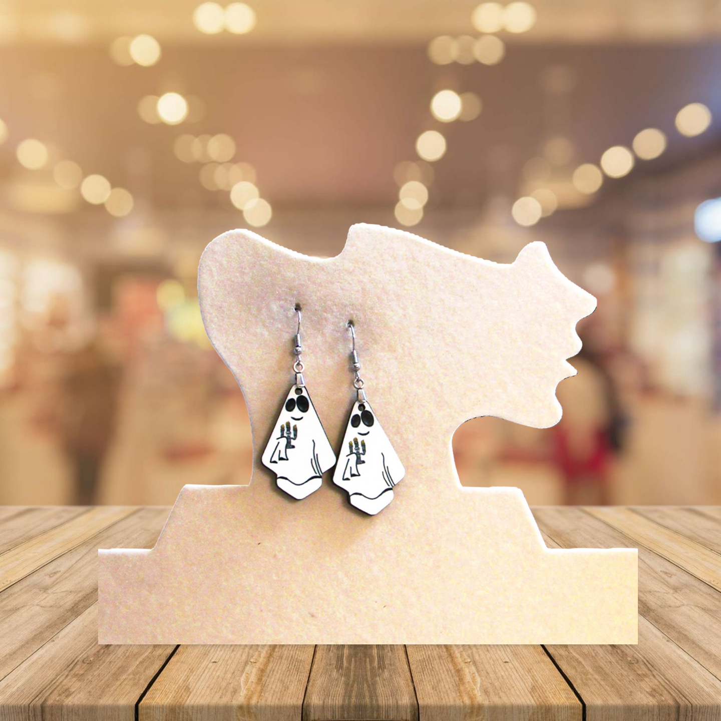 Ghost Fan Shaped Sublimated Earrings 1.5 inch