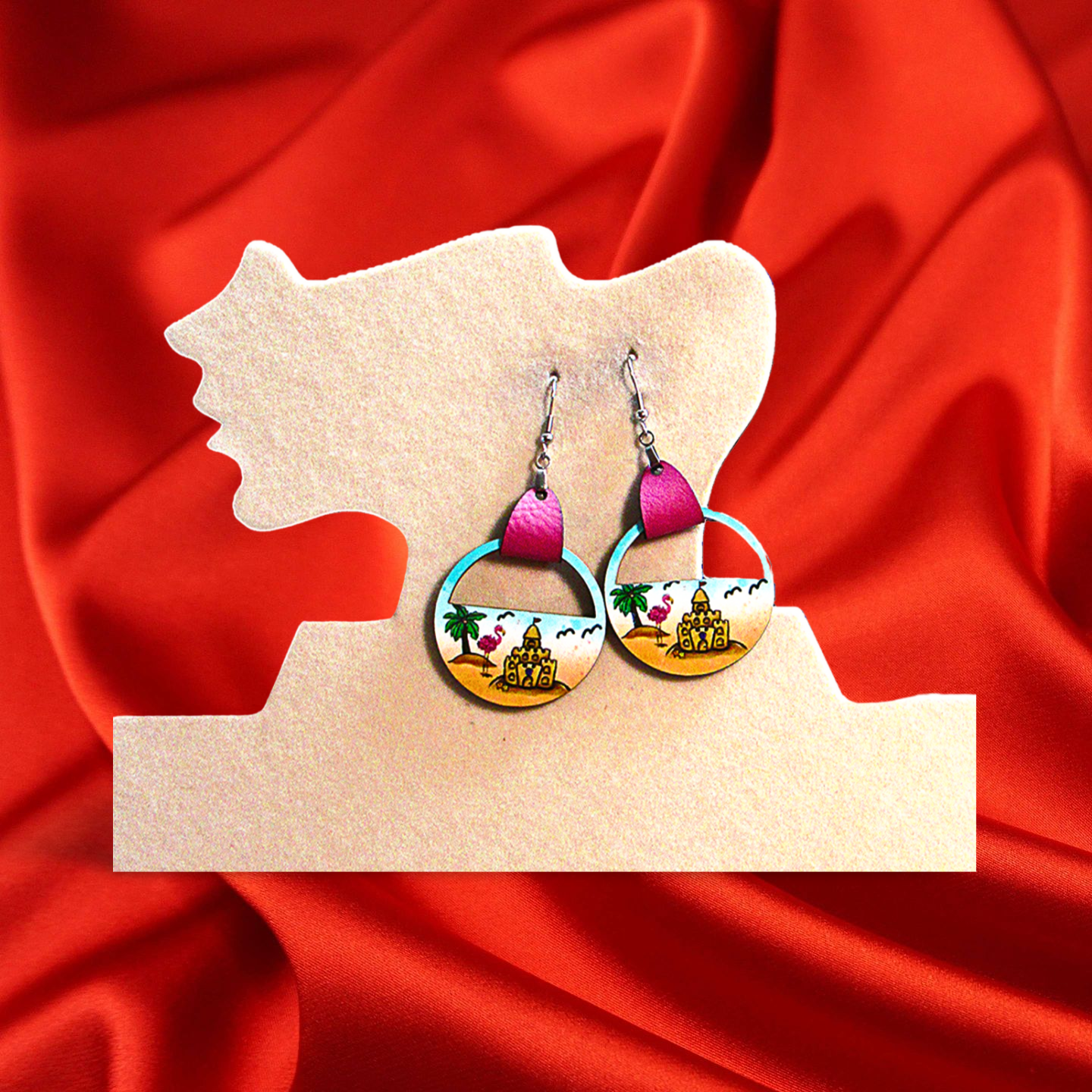 Round Semi Circle Shaped Sublimated Earrings