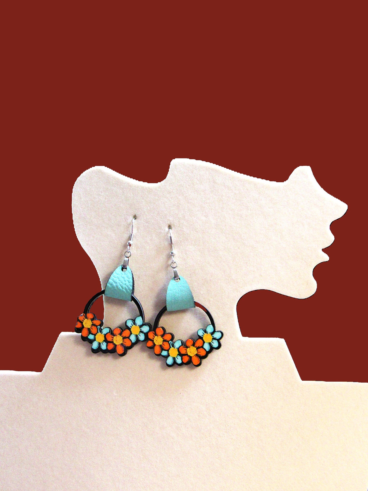 Round Flower Cluster Shaped Sublimated Earrings