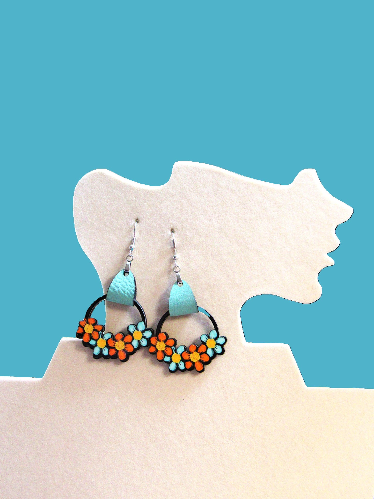 Round Flower Cluster Shaped Sublimated Earrings