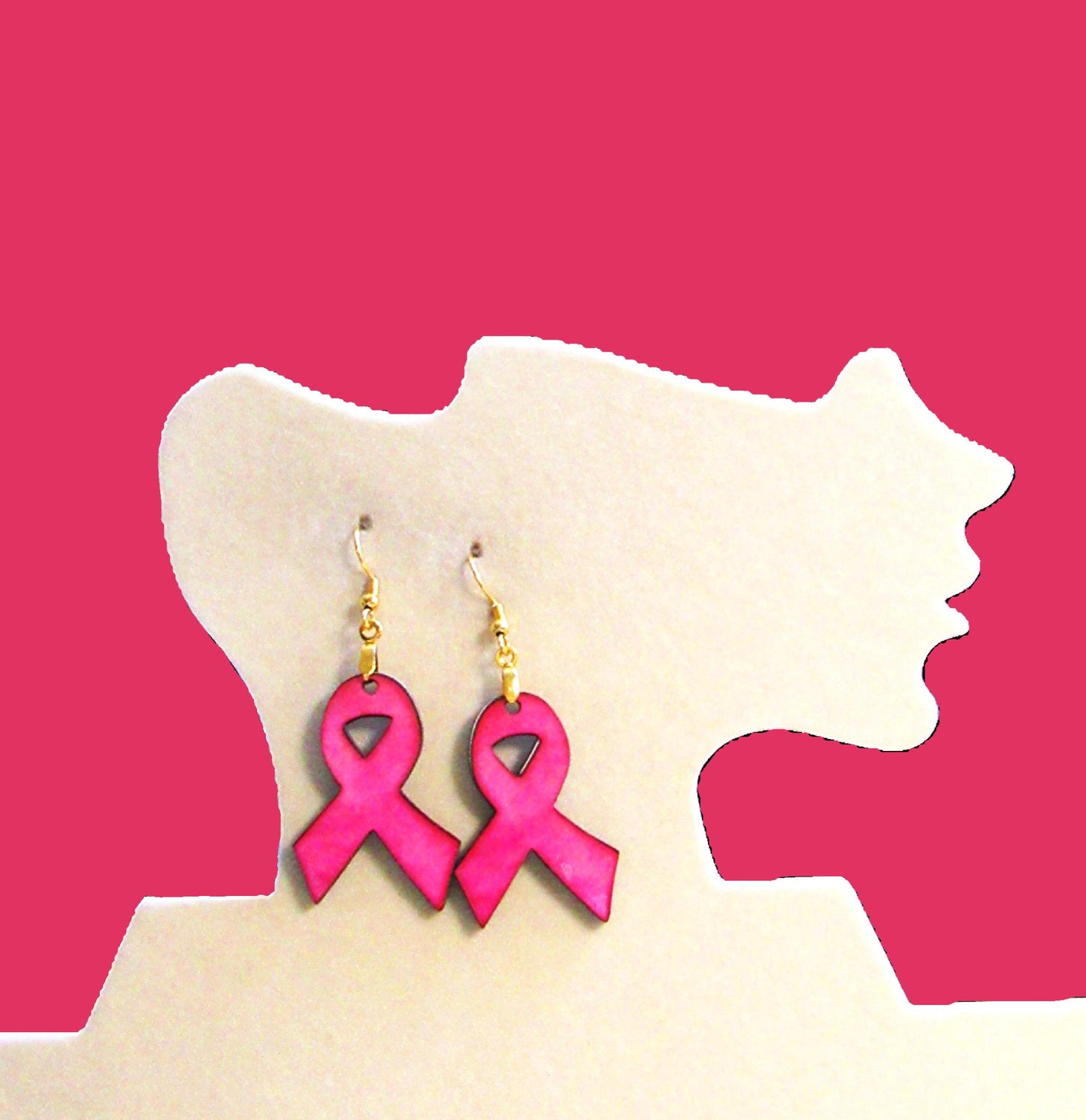 Breast Cancer Awareness Ribbon Shaped Sublimated Earrings