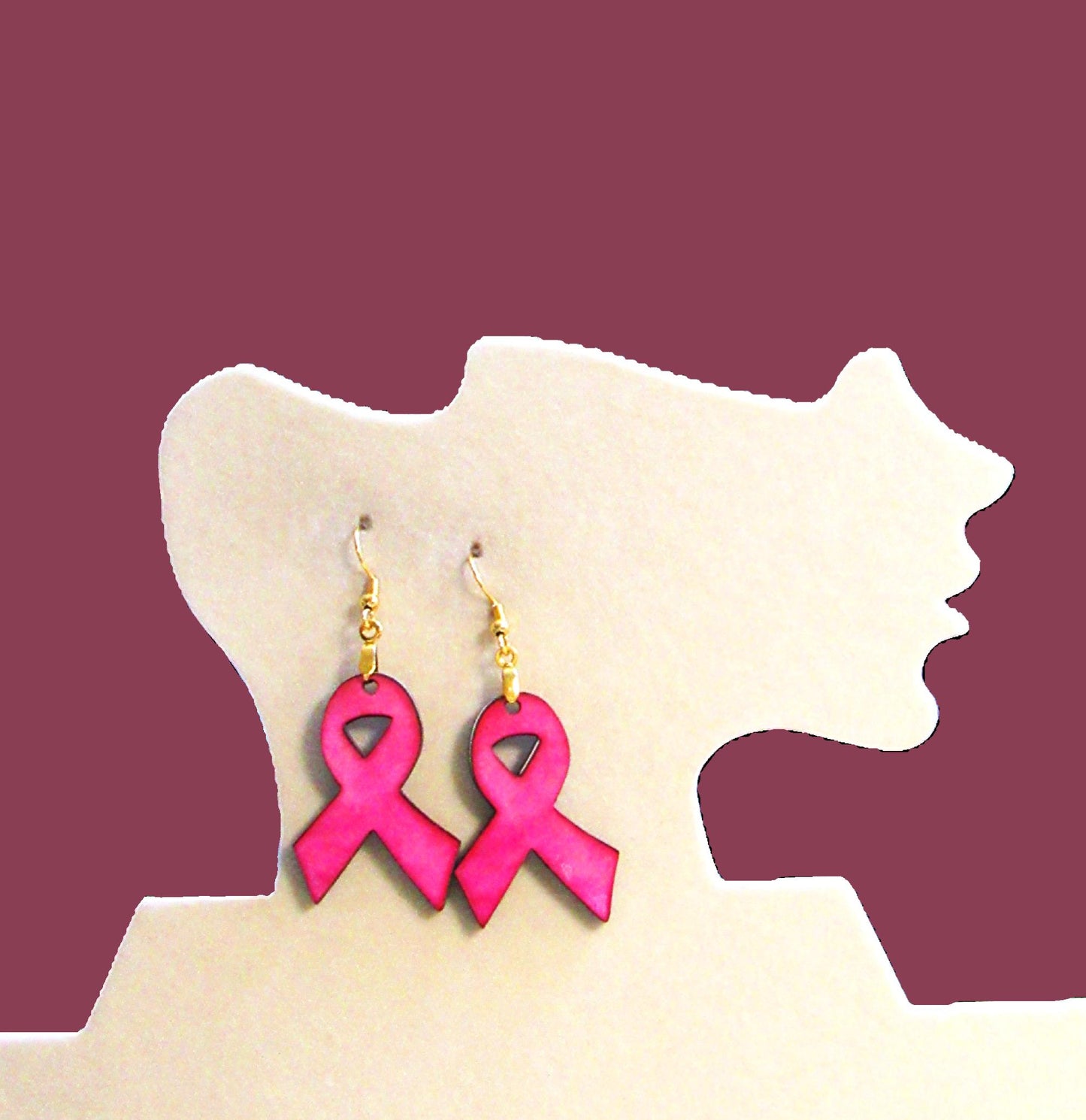 Breast Cancer Awareness Ribbon Shaped Sublimated Earrings