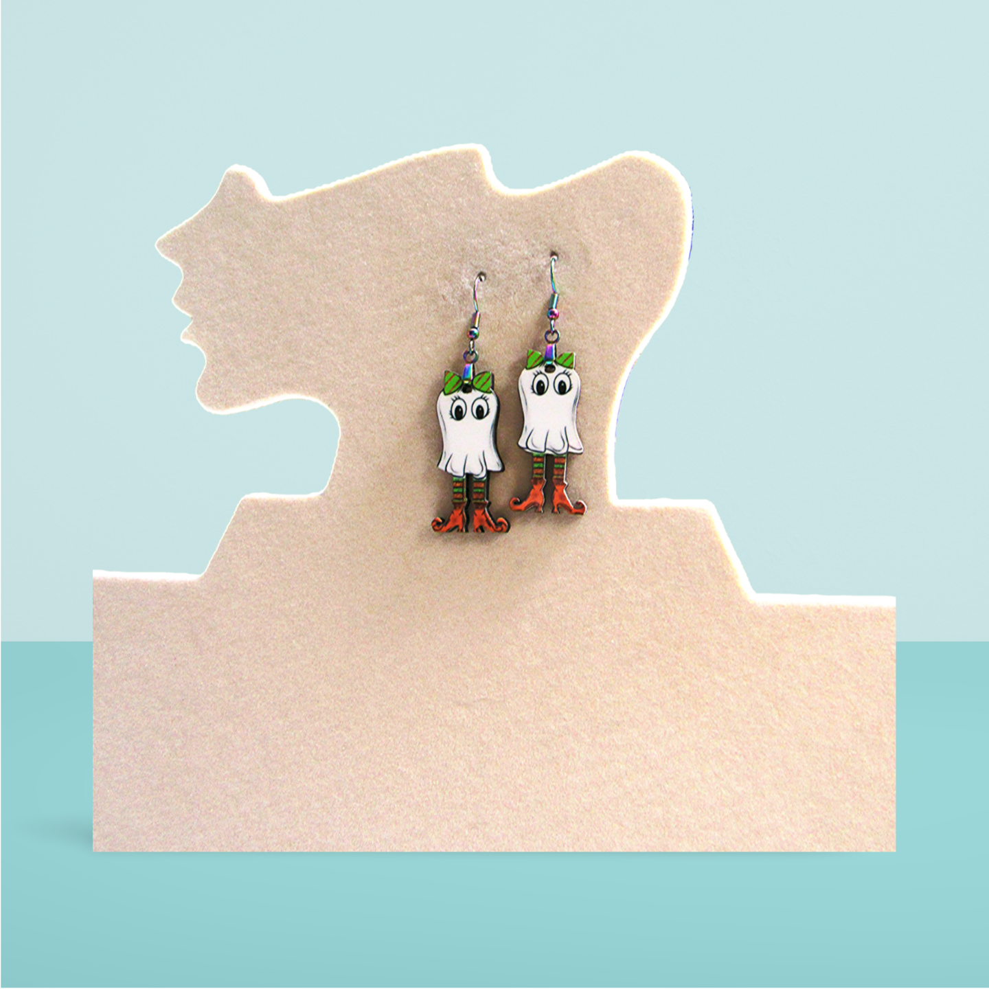 Ghost with Legs Shaped Sublimated Earrings 1.5 inch