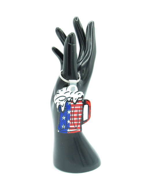Patriotic Beer Stein Shaped MDF Sublimated Keychain
