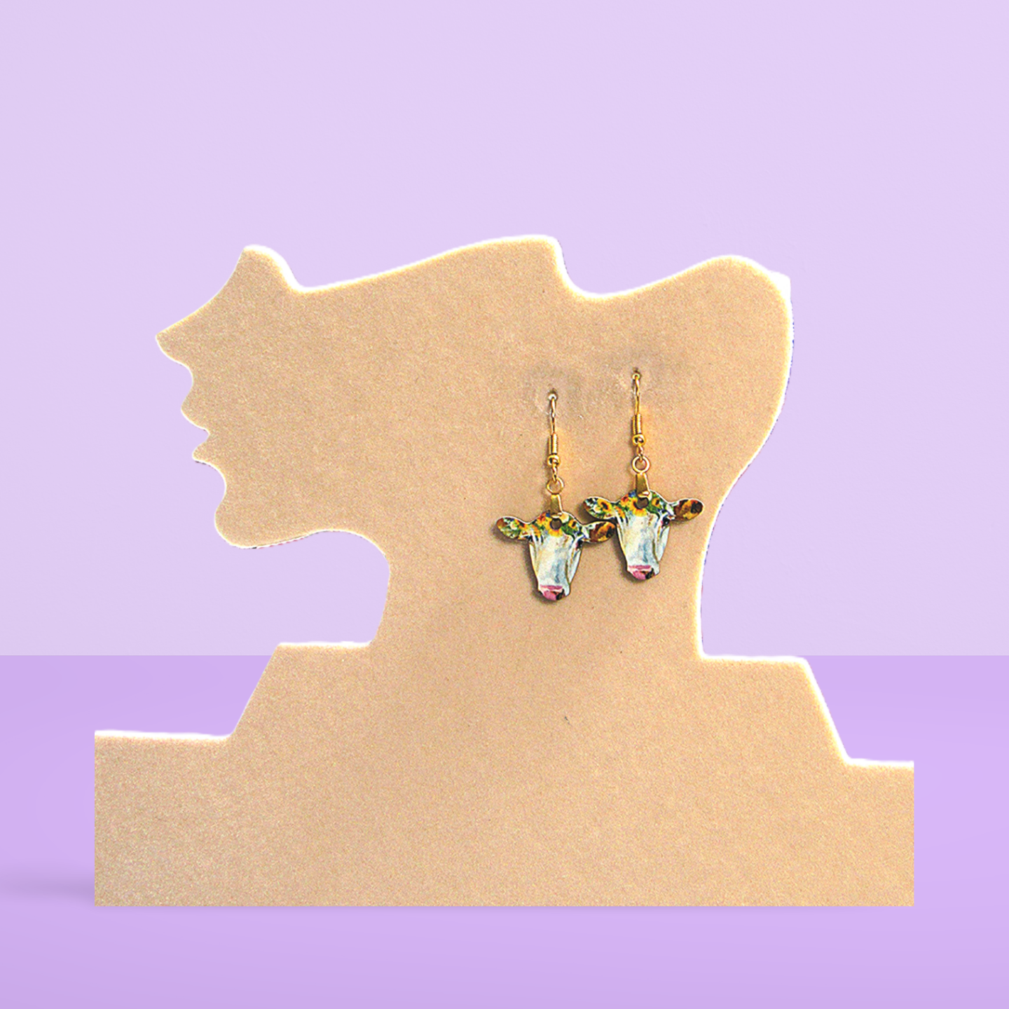 Cow Head Shaped Sublimated Earrings MDF