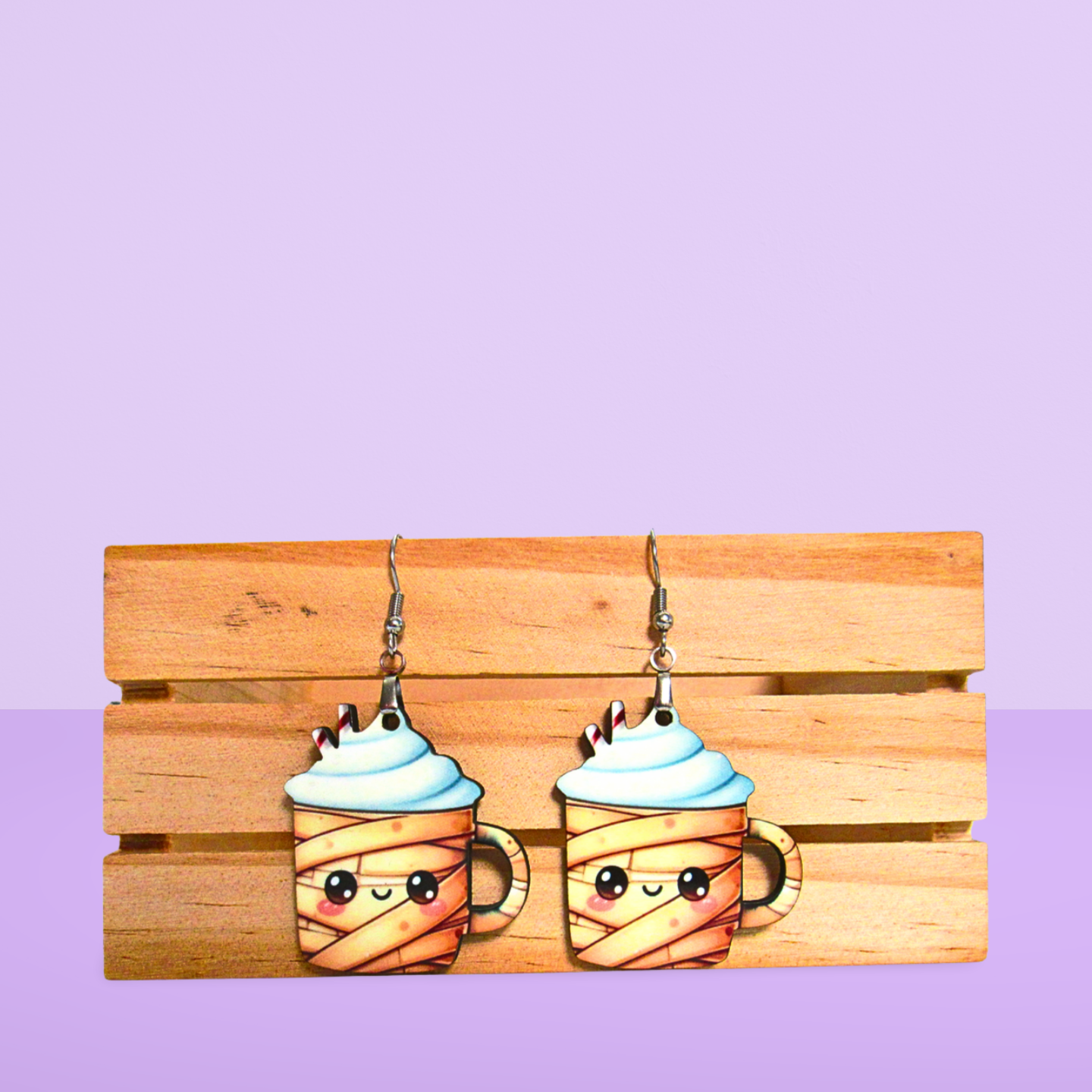 Latte Mug Shaped Sublimated Earrings 1.5 inch MDF