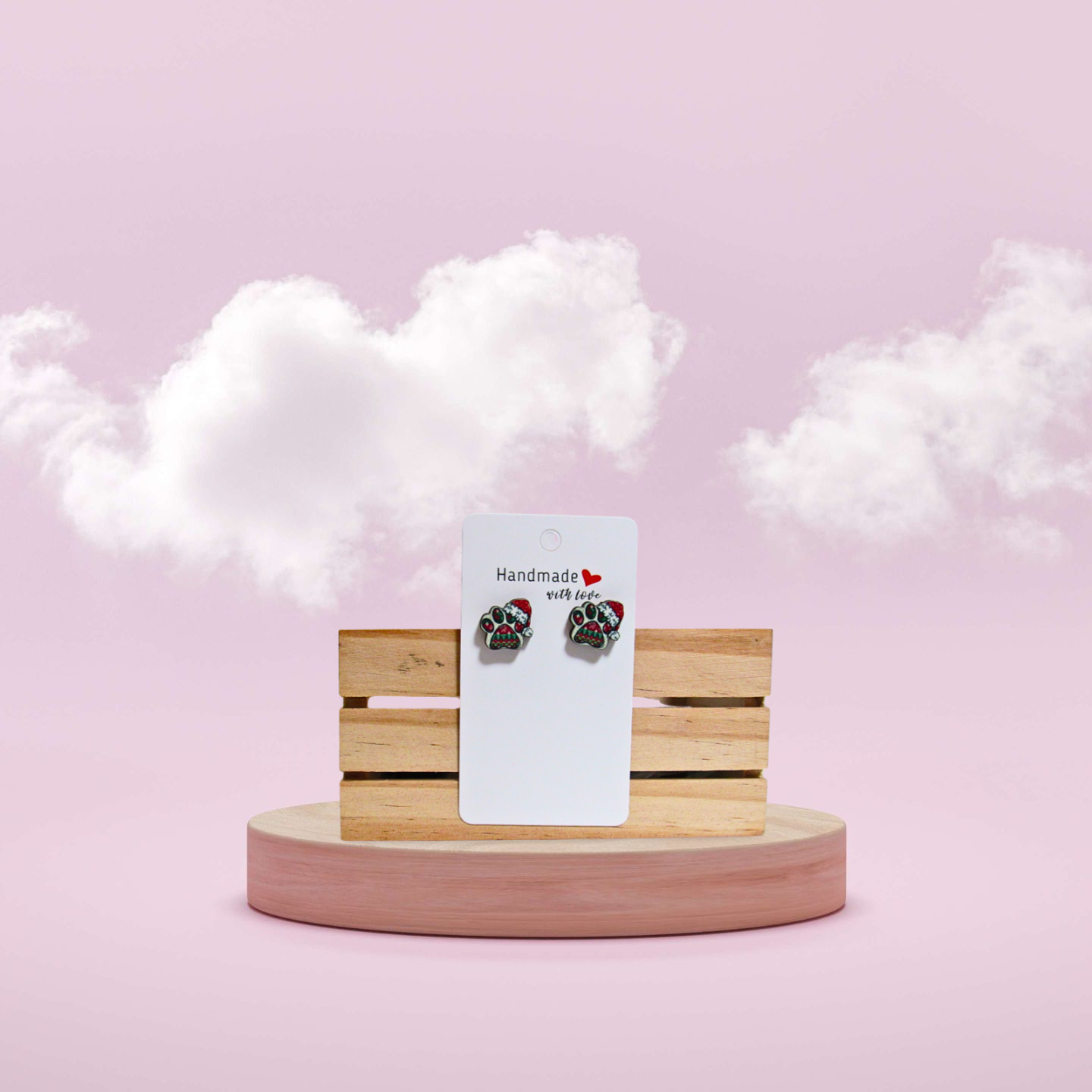 Santa Hat Dog Paw Shaped MDF Sublimated Stud Earrings