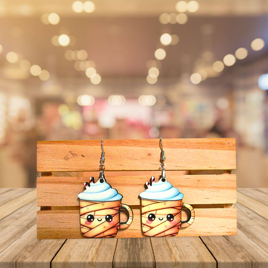 Latte Mug Shaped Sublimated Earrings 1.5 inch MDF