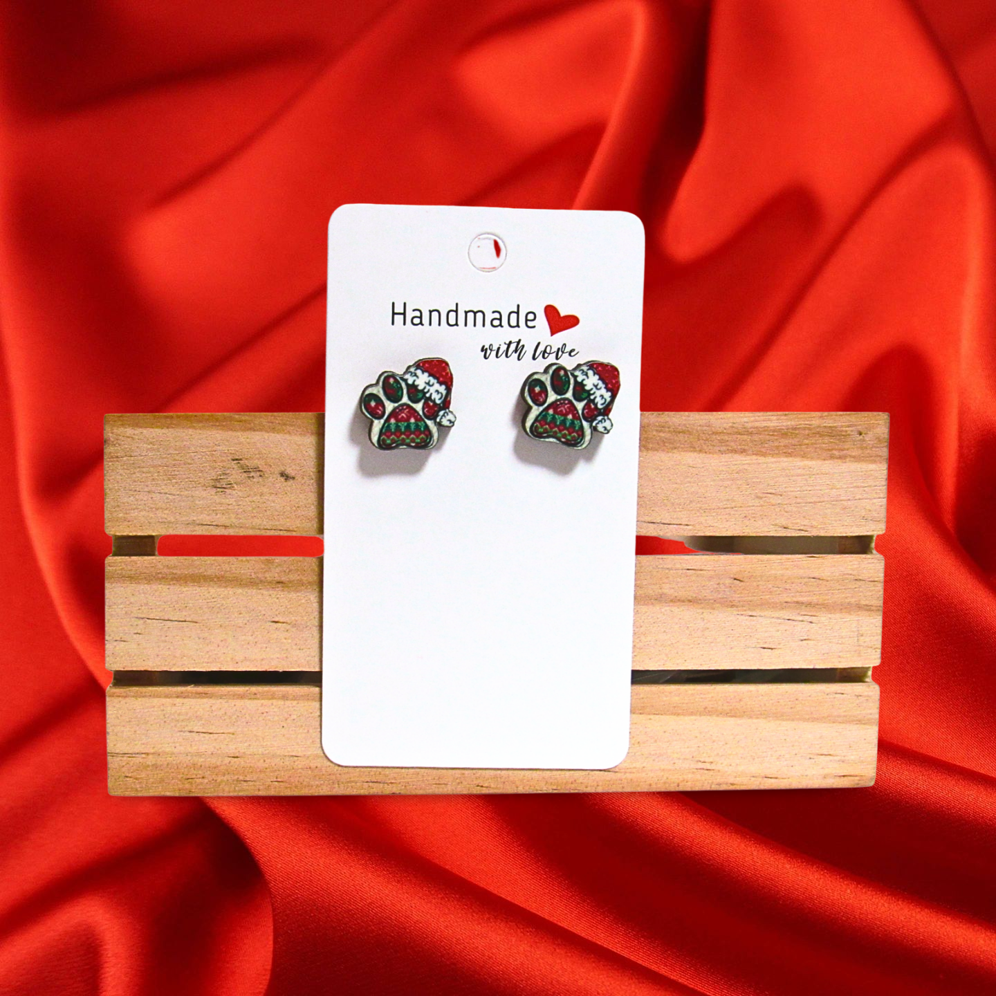 Santa Hat Dog Paw Shaped MDF Sublimated Stud Earrings