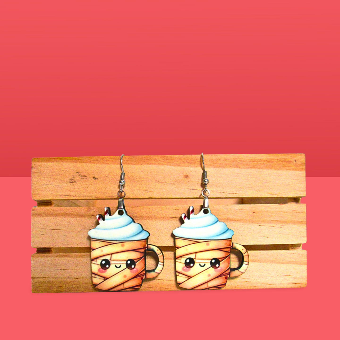 Latte Mug Shaped Sublimated Earrings 1.5 inch MDF