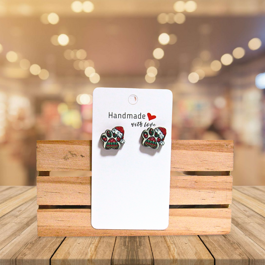 Santa Hat Dog Paw Shaped MDF Sublimated Stud Earrings