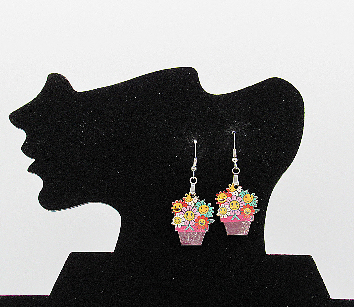 Flower Pot Shaped Design Sublimated Earrings
