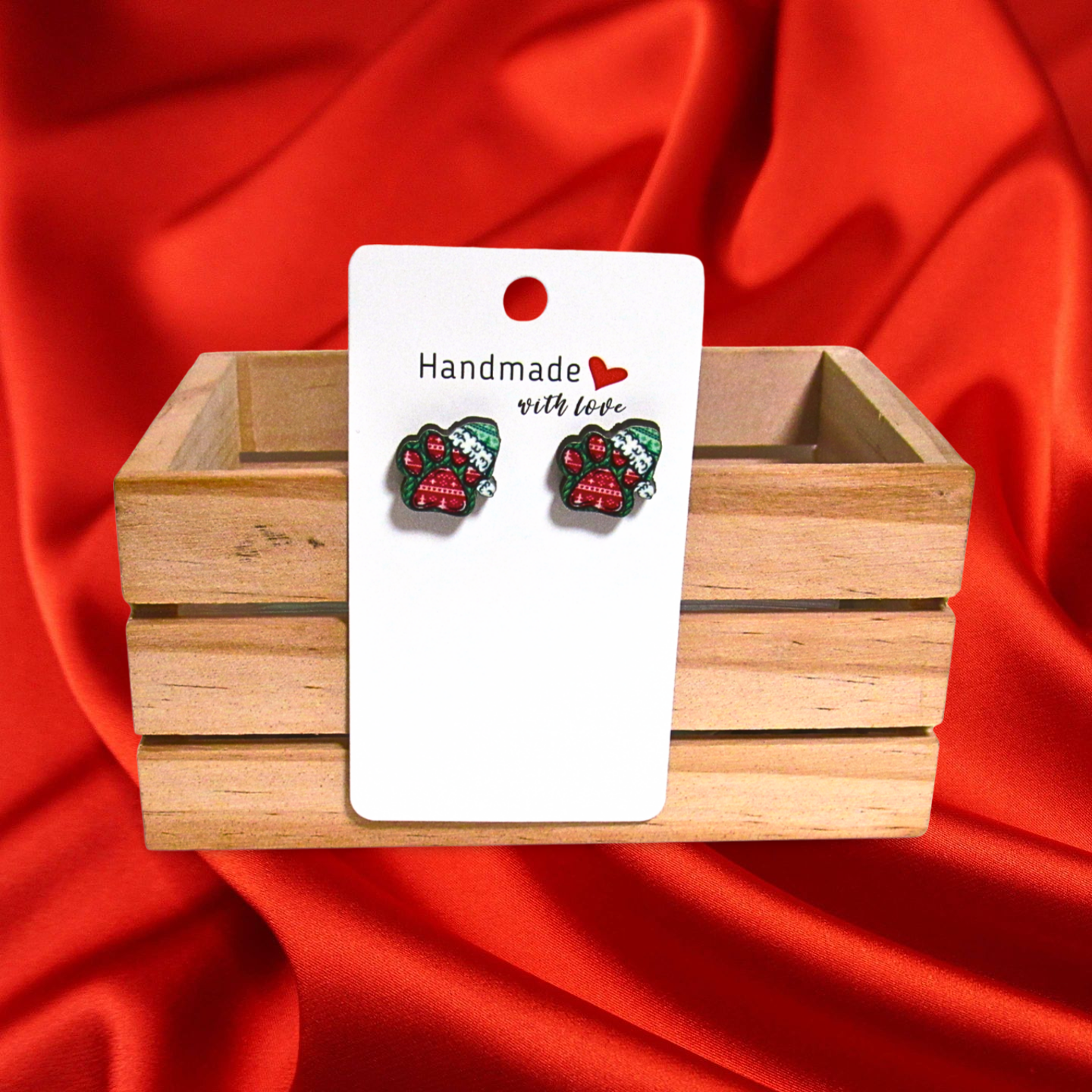 Santa Hat Dog Paw Shaped MDF Sublimated Stud Earrings