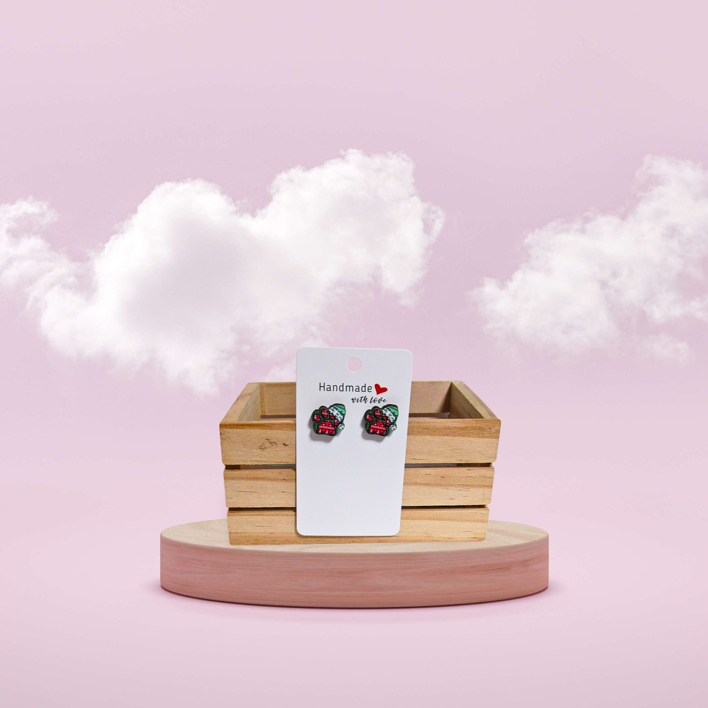 Santa Hat Dog Paw Shaped MDF Sublimated Stud Earrings