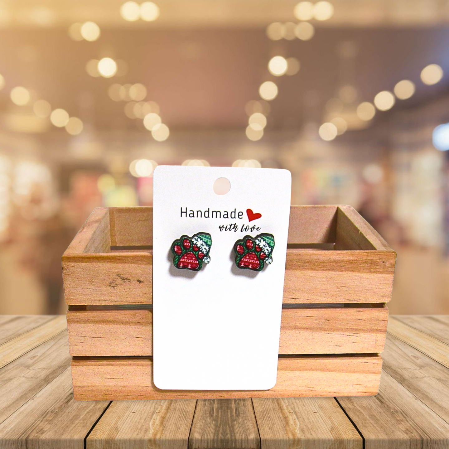 Santa Hat Dog Paw Shaped MDF Sublimated Stud Earrings