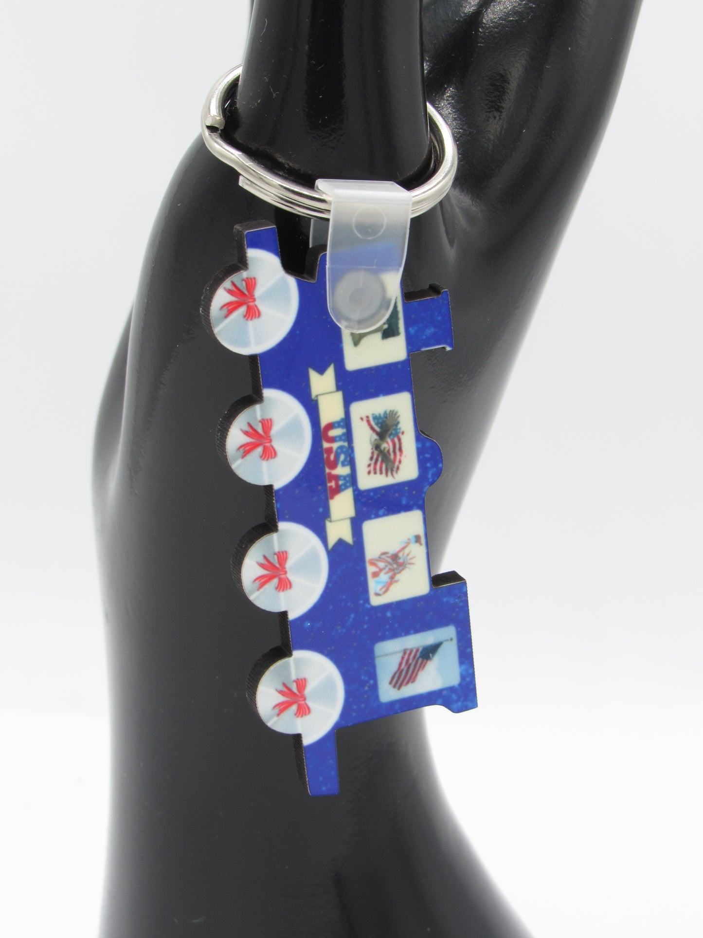 Patriotic Train Keychain, American Flag Locomotive Zipper Pull